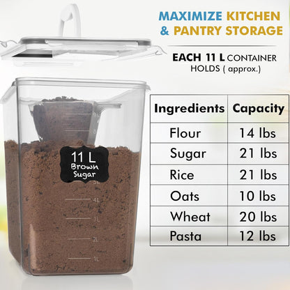 2 PC (11L | 372 Oz) Flour Sugar Storage Containers with Easy Carry Handle - Plastic Extra Large Food Storage Containers with Lids for Rice Cereal, BPA Free & Airtight Kitchen Pantry Organization5