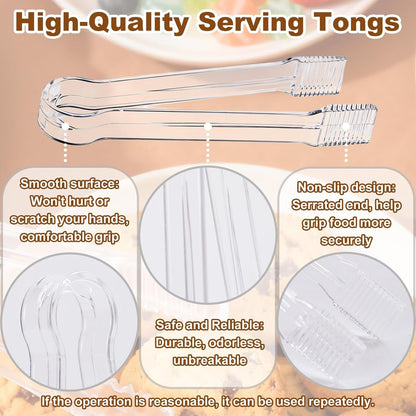 10Pcs Clear Plastic Serving Tongs, 6.3 Inches Small Disposable | Mini Plastic Tongs for Food, Party, Buffet, Salad, Appetizer, Ice, Candy, Catering, Fruit, Easy to Hold and Clean3