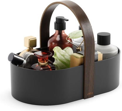 Bellwood Caddy, Wooden Handle Makeup Organizer, Small, Black/Walnut1