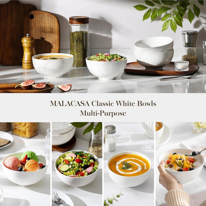 26 Oz White Ceramic Soup Bowls of 4, Cereal Bowls for Kitchen | Perfect for Soup, Cereal, Dinner, Noodles,Ramen or Fruit; Scratch-Resistant, Stackable, Microwave, Oven & Dishwasher Safe5
