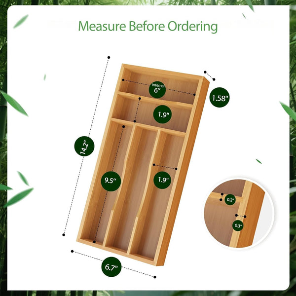 Small Silverware Organizer, Bamboo Kitchen Drawer Cutlery Organizer, Utensil Holder, Flatware Organizer Tray (6.7"X14.2"X1.6")2
