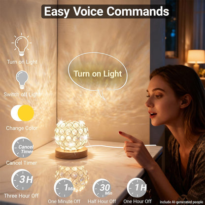 Crystal Mood Table Lamp, Voice Control K9 Glass Sphere Light, Wood Base2