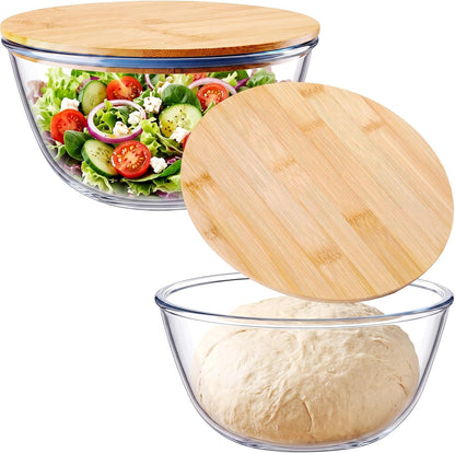 2 Pcs 2.1 Qt Glass Mixing Bowls with Bamboo Lid, Large Salad Bowl1
