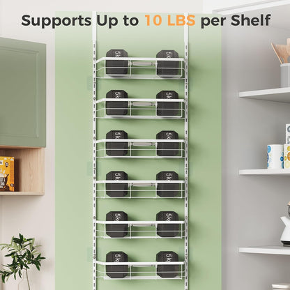 over the Door Pantry Organizer,8-Tier Adjustable Heavy Duty Metal Hanging Storage Rack,Wall Mount Spice Shelf for Kitchen Bathroom Laundry Organization6