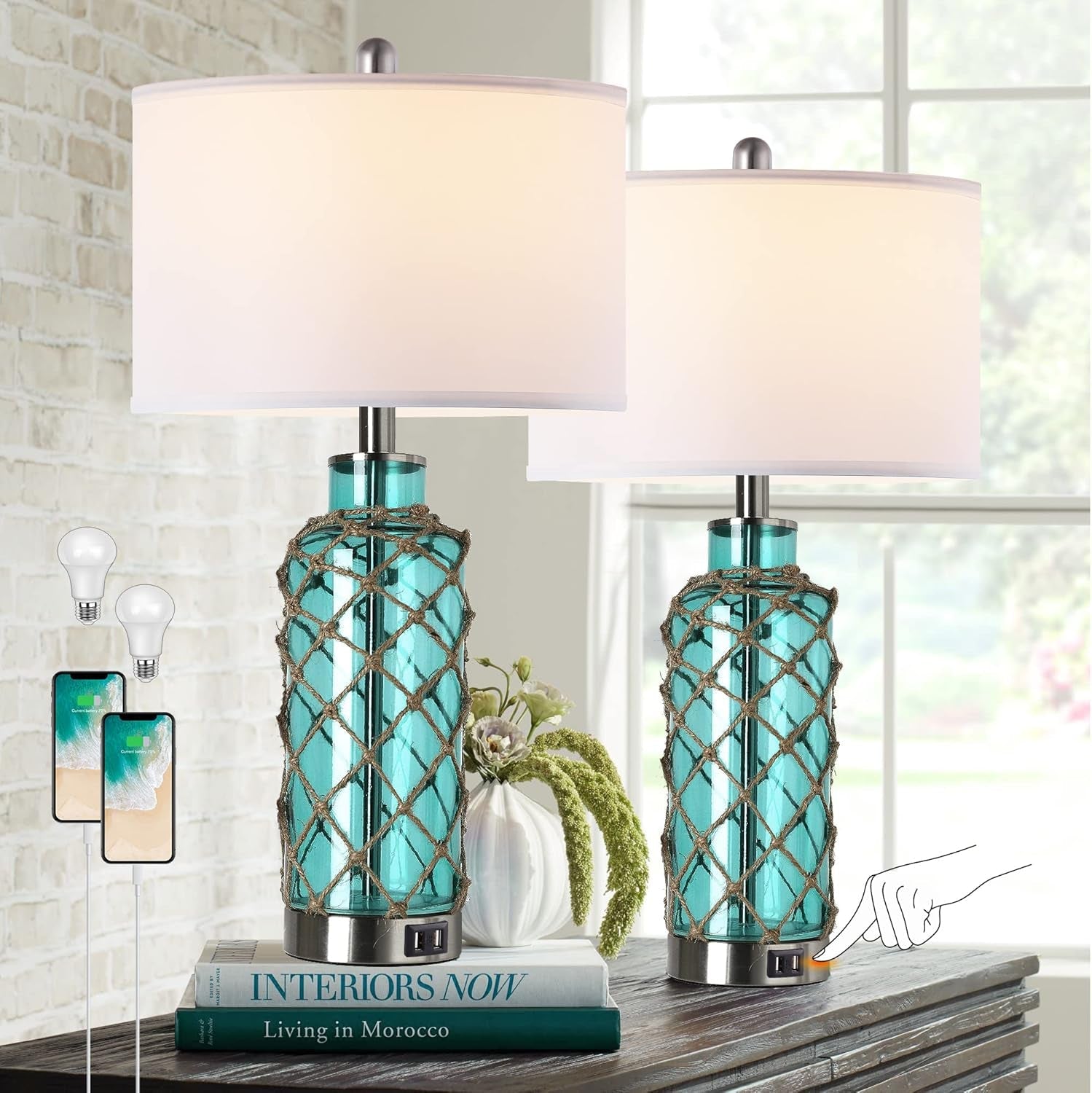 cottage-nautical-accent-table-lamp-set-of-2-touch-control-coastal-blue-green-glass-rope-net-bedside-lamp-with-2-usb-ports-3-way-dimmable-nightstand-lamps-with-white-shade-for-living-room-bedroom