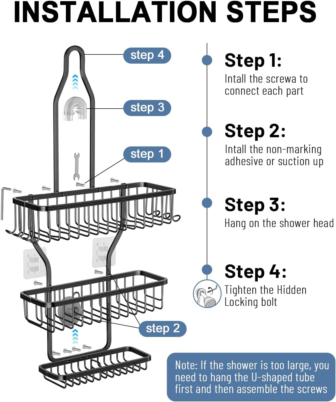shower-caddy-hanging-never-rust-shower-hanging-organizer-aluminum-over-the-showerhead-caddy-with-soap-basket-and-6-hooks-for-razor-sponge-black