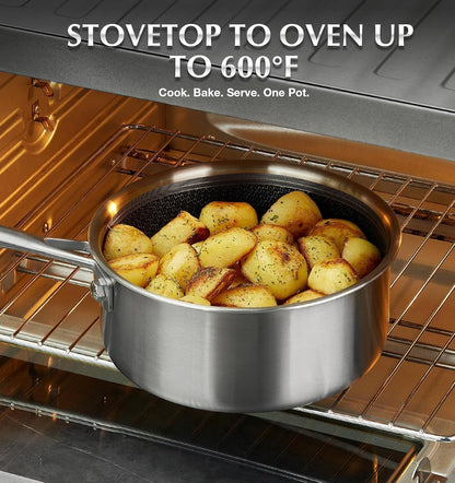 Triply Stainless Steel Cookware Set 6 Piece, Nonstick Hybrid Pots Set 2QT & 3QT & 8QT, Kitchen Cookware Set with Honeycomb Interior, Stainless Steel Pots Set, Induction Compatible5