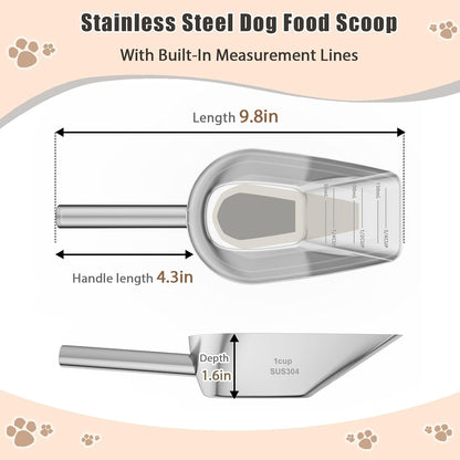 Matel Pet Dog Cat Food Measuring Scoop 1 Cup,Food-Grade 304 Stainless Steel Material,Long Handle and Dishwasher-Safe2