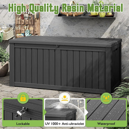 Outdoor Storage Box, 150 Gallon Large Outdoor Resin Deck Box, Storage Waterproof Boxes Lockable Lid for Garden Tools, Pool Supplies, Patio Furniture and Cushions, Black4