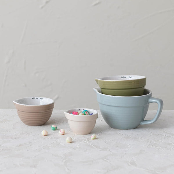 Creative Co-Op Stoneware Batter Bowl Measuring Cups, Set of 4 Sizes, Multicolor5