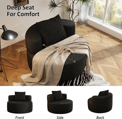 37.4" Boneless round Chair, Oversized Chaise Lounge Cloud Chair Indoor, Upholstered Corduroy Deep Seat Sofa Accent Chair, No Assembly Required, for Living Room Bedroom Apartment6