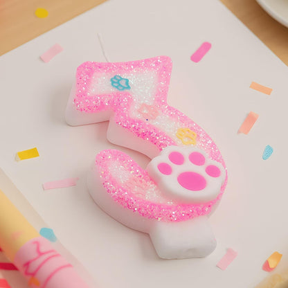 Pink Number 3 Birthday Candle with Paw Print Design, Cat and Dog Theme Cake Topper for Party Decorations for Pet Party Decor Anniversary Celebrations Supplies (Pink, Number 3)2