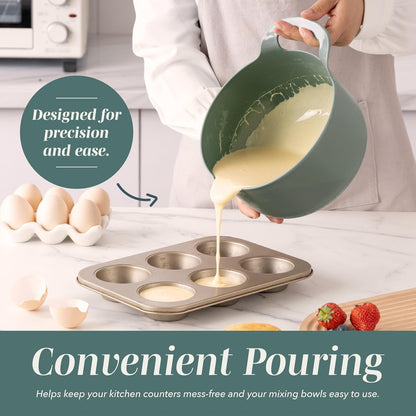 Nesting Plastic Mixing Bowl Set with Pour Spouts and Handles, Sage, 4 Piece Non-Slip7