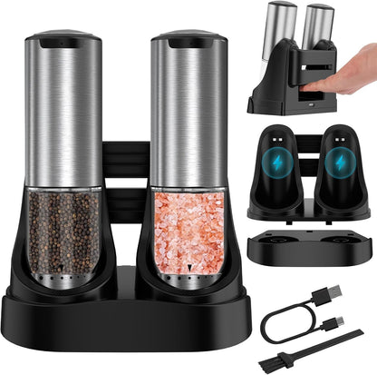 Electric Salt and Pepper Grinder Set Type-C Charging, 6 Levels, LED Light1