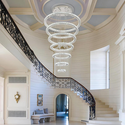 7-Ring Crystal LED Chandelier, 6000K for High Ceilings5