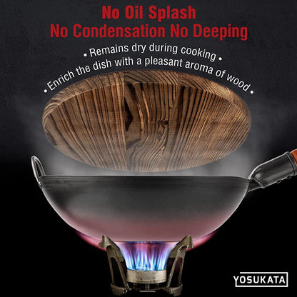 13.5” Blue Carbon Steel Wok Pan + Pre-Seasoned Blue Carbon Steel 17-Inch Spatula and Ladle + Premium Wok Cover 13.5 Inch Pan Lid5