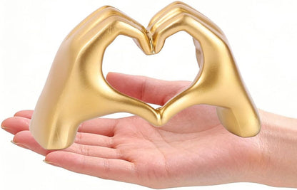 Small Heart Hands Sculpture-Gold Shelf Decor for Living Room, Love Finger Statue Modern Aesthetic Unique Accent Decor Bedroom Knick Knacks -Gifts for Wedding Christmas Birthday(Gold)1