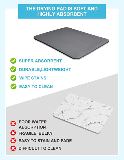 Dish Drying Mat for Kitchen Counter, 12"X19" Pad with Rubber Backed (Grey) | Hide Stain anti Absorbent for Kitchen Counter, Non-Slip Drying Mat for Coffee Machine Dish Rack3