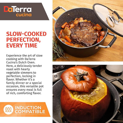 Nonstick Ceramic Dutch Oven with Lid - Oven Safe Pot, 8Qt | Made in Italy, PTFE & PFOA Free, Induction Compatible, Lightweight Design, 450°F Oven Safe, Easy Cleanup, Large Meal Capacity5