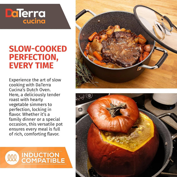 Nonstick Ceramic Dutch Oven with Lid - Oven Safe Pot, 8Qt | Made in Italy, PTFE & PFOA Free, Induction Compatible, Lightweight Design, 450°F Oven Safe, Easy Cleanup, Large Meal Capacity5