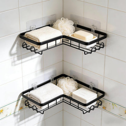 Shower Caddy 2 Pack, No Drilling Adhesive Bathroom Organizer Shelf Rack, Corner Shower Shelf with Hooks for Home Decor & Storage9
