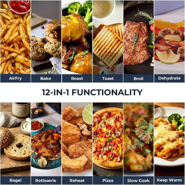 23 QT Air Fryer Toaster Oven, 12-In-1 Convection Oven Countertop | Airfry, Toast, Rotisserie, Dehydrate, Pizza, Bagel, Bake, Roast, Broil, Stainless Steel, Fits 12" Pizza, Easy to Clean, Quiet2