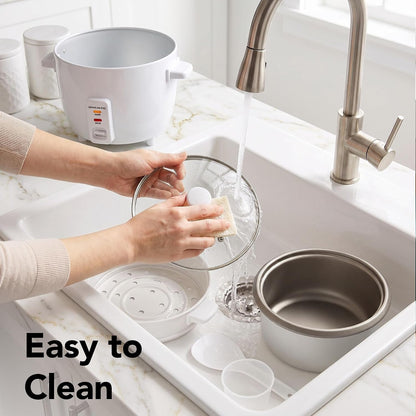 5-Cup Electric Rice Cooker and Food Steamer, White RCS01W | 400W, Nonstick Removable Pot, Keep Warm Function, Steaming Basket, Measuring Cup and Spatula Included6