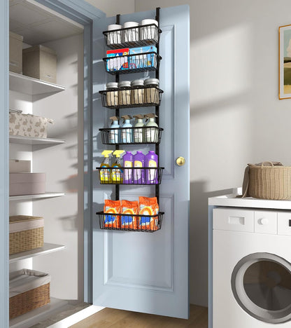 12 Inch Wide Narrow over the Door Pantry Organizer 6-Tier Black8
