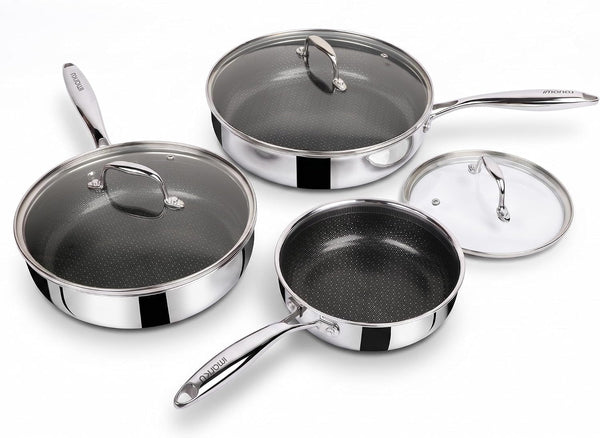 8, 10 and 12-Inch Non Stick Frying Pans with Lids, Ceramic Coating | 6-Piece Stainless Steel Cookware Set for Home Cooking, Dishwasher Friendly, Oven Safe, Induction Ready, for Men and Women1