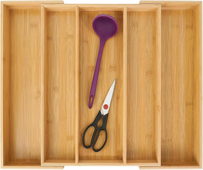 Bamboo Expandable Kitchen Drawer Organizer Silverware Utensil Tray1