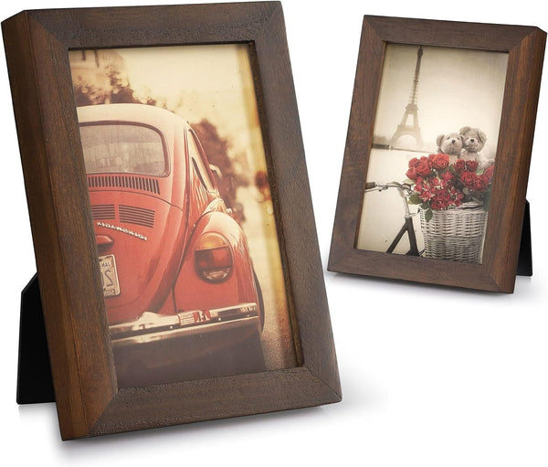 4X6 Picture Frame, Pack of 2 Photo Frame with Real Glass, Solid Wood Rustic Picture Frames 4X6 Display for Wall Decor (Vintage Walnut)1