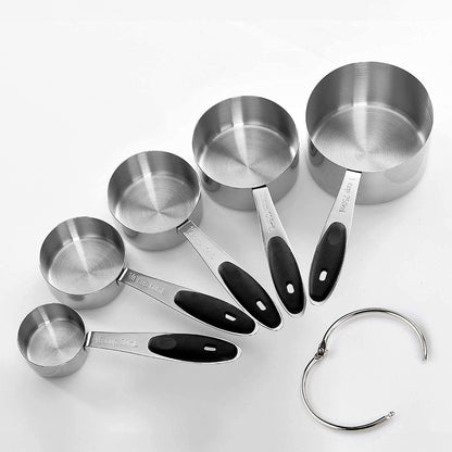 Measuring Cups and Magnetic Measuring Spoons Set, Stainless Steel 5 Cups and 7 Spoons (Black)3