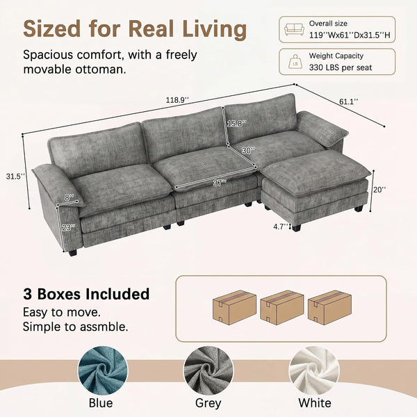 118.9" L Shaped Cloud Couch, Modular Sectional Sofa for Living Room2