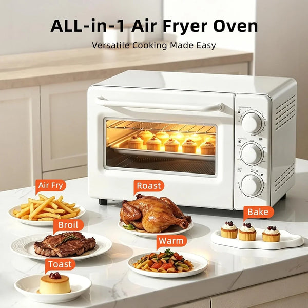 Air Fryer Toaster Oven Combo, Retro Convection Oven Countertop,19Qt Small Toaster Oven, 4-Slices or 9" Pizza,Bake,Toast,Broil, Air Fry, Rapid Heating Mini Conventional Oven, Non-Stick, White2