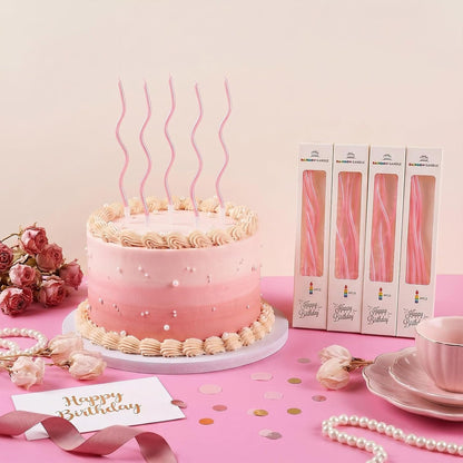24 Pcs Pink Spiral Long Thin Birthday Candles, Twisted Curved Candle Cake Topper, Birthday Parties, Wedding Decoration3