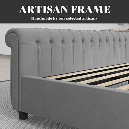 California King Upholstered Sleigh Bed Frame with Headboard7