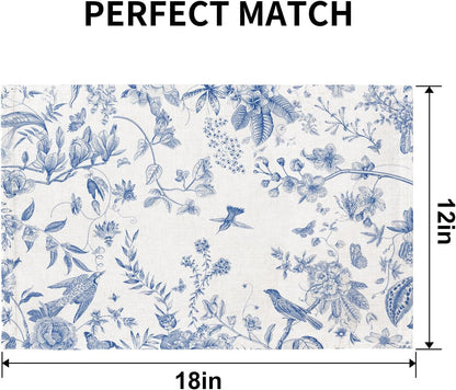 Boho Table Placemats Set of 4, 12"X18" Linen Place Mats, Blue Garden5