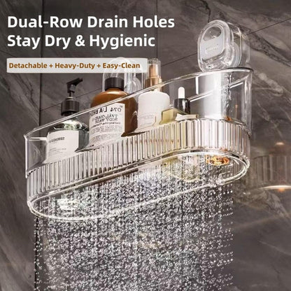 Wall Mount Suction Shower Caddy Bathroom Storage Shelf Clear 1PC6