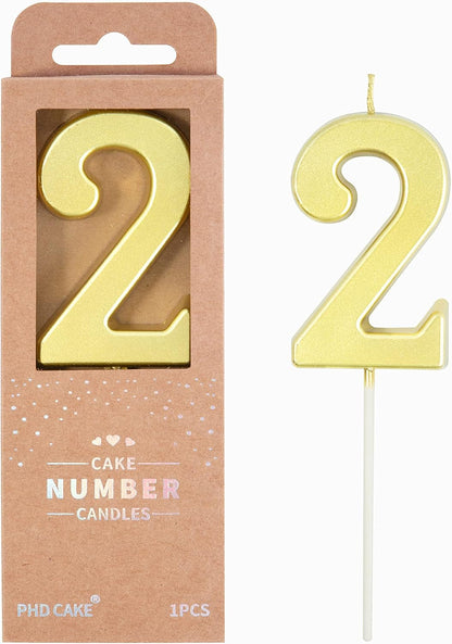 2.76 Inch Modern Gold 2 Number Birthday Candles, Gold Number Candles, Cake Number Candles, Party Celebration1