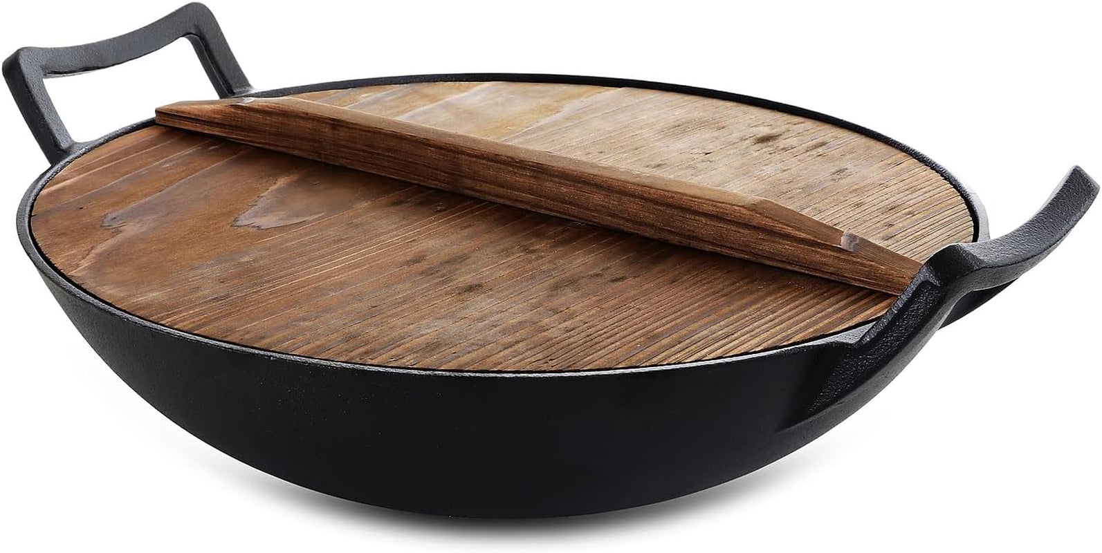 megachef-2-piece-14-inch-heavy-duty-cast-iron-wok-with-wood-lid