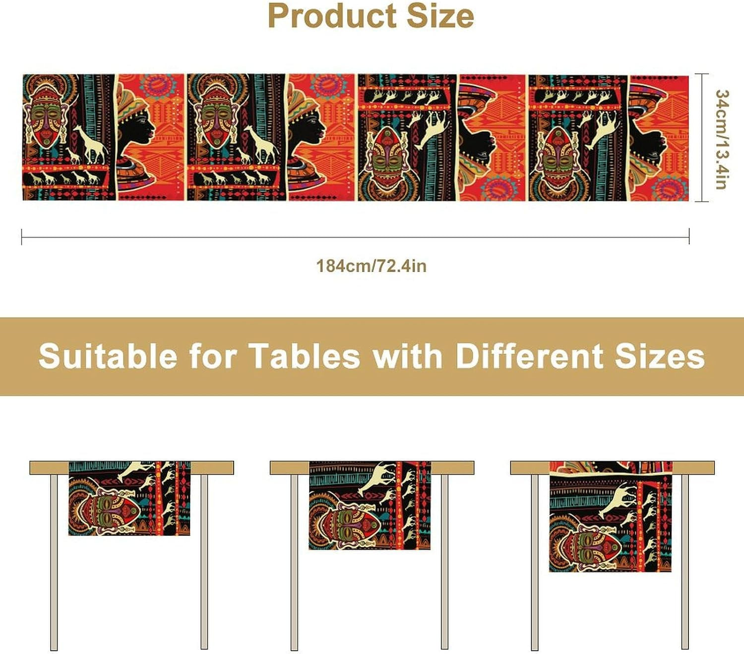 boho-african-table-runner-bohemian-masks-giraffe-african-ethnic-theme-kitchen-dinning-table-runner-for-indoor-outdoor-home-wedding-party-holiday-decor-13x90-inch
