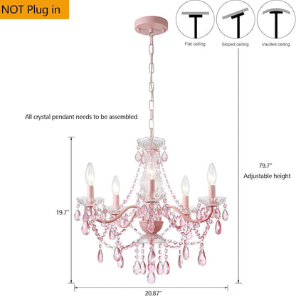 Modern Crystal Pink Chandelier, Not Acrylic Crystal,Pink Crystals Hanging Pendant Light for Girls Room,Ceiling Medallions, Farmhouse Glass Chandelier for Wedding, Kitchen, Dining,Foyer,Island2
