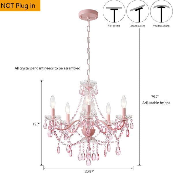 Modern Crystal Pink Chandelier, Not Acrylic Crystal,Pink Crystals Hanging Pendant Light for Girls Room,Ceiling Medallions, Farmhouse Glass Chandelier for Wedding, Kitchen, Dining,Foyer,Island2