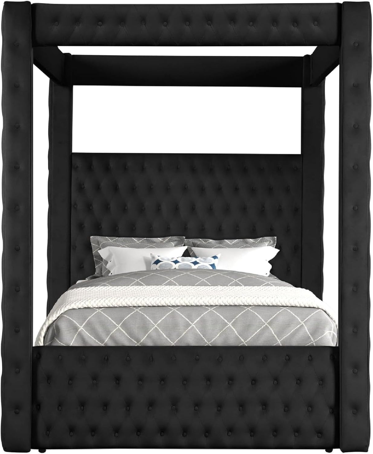 beli-king-size-canopy-bed-tufted-design-black-velvet-upholstery