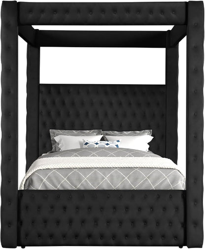 Beli King Size Canopy Bed, Tufted Design, Black Velvet Upholstery4