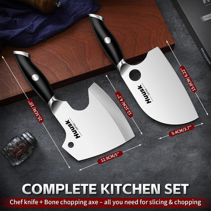 Cleaver Knife Set 2PCS - Bone Cleaver Heavy Duty & Serbian Knife Set7