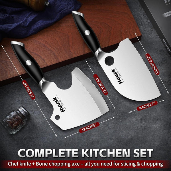 Cleaver Knife Set 2PCS - Bone Cleaver Heavy Duty & Serbian Knife Set7