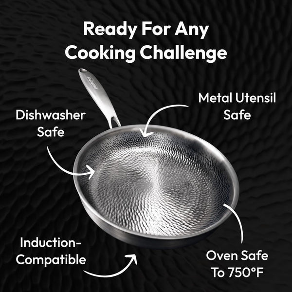 Titanium Pans for Cooking 12 Inch, No Coating Nonstick, with Lid | Pure Uncoated Titanium Frying Pan, Surface Sears to 750F, PFOA/PFAS/PTFE Free Skillets, Works on Induction and All Cooktops.5