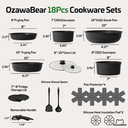 18 Pcs Pots and Pans Set Non Stick, Ceramic Cookware Set Non Toxic with Detachable Handles, Healthy Induction Cookware Oven Safe RV Kitchen Set, PFAS PFOA & PTFE Free, Black2