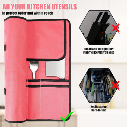 Pink Chef Knife Bag with 20 Slots Cutlery Knives Holders Protectors, Home Kitchen Travel Cooking Tools, Portable Canvas Knife Roll Storage Bag Chef Case for Camping or Working3